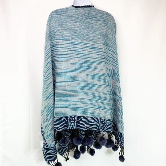 Pashmina Womens Navy Blue Animal Print Rectangle Shape Reversible Shawl Scarf - Picture 4 of 7